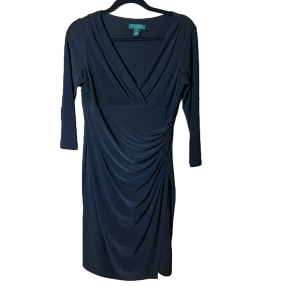 Ralph Lauren Dresses & Skirts - Ralph Lauren Womens Black 3/4 Sleeve V Neck Knee Length Sheath Dress